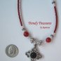 Vintage Cross Pendant Necklace, Red Rhinestones, Original Design, Ramona Beasley