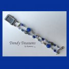 Blue & White Crystal Watchband, Interchangeable, Clips On, Ramona Beasley