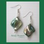 Green Color Mother of Pearl Shell Earrings, Original Design,#TrendyTreasuresByRamona