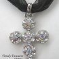 Clear Rhinestone Cross Pendant Necklace, Clear Swarovski Rhinestones, Black Ribbon