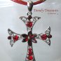 Red Rhinestone Cross Pendant Necklace, Red Rhinestones, Red Cords