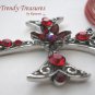Red Rhinestone Cross Pendant Necklace, Red Rhinestones, Red Cords