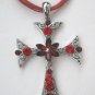 Red Rhinestone Cross Pendant Necklace, Red Rhinestones, Red Cords