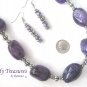 Purple Polished Agate Chunks Necklace, Statement, Free Earrings