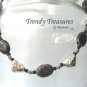 Black Polished Jasper Ovals Necklace,Pewter Chunks,Free Earrings,#TrendyTreasuresByRamona