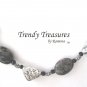 Black Polished Jasper Ovals Necklace,Pewter Chunks,Free Earrings,#TrendyTreasuresByRamona