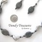 Black Polished Jasper Ovals Necklace,Pewter Chunks,Free Earrings,#TrendyTreasuresByRamona