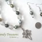 Silver Scroll Cross,Glass Pearls,Crystals Necklace,Free Earrings,#TrendyTreasuresByRamona