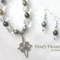 Silver Scroll Cross,Glass Pearls,Crystals Necklace,Free Earrings,#TrendyTreasuresByRamona
