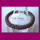 Gray & Red Pearl Crystal Woven Bracelet,Pearls,Crystals,#TrendyTreasuresByRamona
