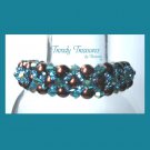Coffe Brown Pearls & Turquoise Crystals Woven Bracelet,Price Reduced,#TrendyTreasuresByRamona