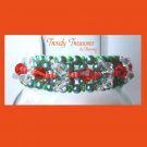 Lime Green Pearls & Orange Crystals Woven Bracelet,Special Price,#TrendyTreasuresByRamona