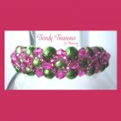 Lime Green Pearls & Hot Pink Crystals Woven Bracelet,Price Reduced,#TrendyTreasuresByRamona