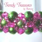 Lime Green Pearls & Hot Pink Crystals Woven Bracelet,Price Reduced,#TrendyTreasuresByRamona