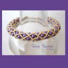 Purple & Gold Woven Spirit Bracelet,LSU Tigers, Pearls,Crystals,#TrendyTreasuresByRamona