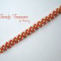 White Pearls & Tangerine Tango Crystals Woven Bracelet,Reduced,#TrendyTreasuresByRamona