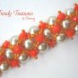 White Pearls & Tangerine Tango Crystals Woven Bracelet,Reduced,#TrendyTreasuresByRamona