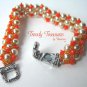 White Pearls & Tangerine Tango Crystals Woven Bracelet,Reduced,#TrendyTreasuresByRamona