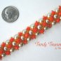 White Pearls & Tangerine Tango Crystals Woven Bracelet,Reduced,#TrendyTreasuresByRamona