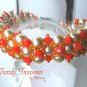 White Pearls & Tangerine Tango Crystals Woven Bracelet,Reduced,#TrendyTreasuresByRamona