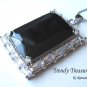 Black Faceted Crystal Pendant,Prom,Sterling Silver Chain,Rhinestones,#TrendyTreasuresByRamona