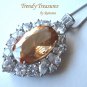 Gold Faceted Crystal Fancy Oval Pendant,Sterling Silver Chain,Rhinestones,#TrendyTreasuresByRamona