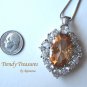 Gold Faceted Crystal Fancy Oval Pendant,Sterling Silver Chain,Rhinestones,#TrendyTreasuresByRamona