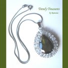 Peridot Faceted Teardrop Crystal Pendant,Sterling Silver Chain,Rhinestones,#TrendyTreasuresByRamona