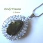 Peridot Faceted Teardrop Crystal Pendant,Sterling Silver Chain,Rhinestones,#TrendyTreasuresByRamona