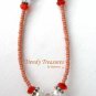 Orange Flower Glass Pendant on Beaded Necklace, Crystals, OOAK.#TrendyTreasuresByRamona