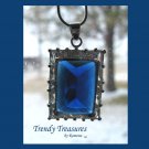 Deep Blue Faceted Crystal Pendant,Prom,Sterling Silver Chain, Rhinestones,#TrendyTreasuresByRamona