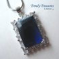 Deep Blue Faceted Crystal Pendant,Prom,Sterling Silver Chain, Rhinestones,#TrendyTreasuresByRamona