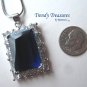 Deep Blue Faceted Crystal Pendant,Prom,Sterling Silver Chain, Rhinestones,#TrendyTreasuresByRamona