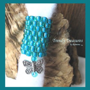 Turquoise Dreadlock Sleeve, Dread Bead, Butterfly Charm Dangle,Stock #552