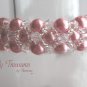 Pink Pearls & Clear Crystals Woven Bracelet,Mother's Day Special,#TrendyTreasuresByRamona