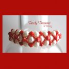 White Pearls & Red Crystals Woven Bracelet,Mother's Day Special,#TrendyTreasuresByRamona