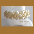 White Pearls Gold Crystals Woven Bracelet,Price Reduced,#TrendyTreasuresByRamona