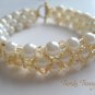 White Pearls Gold Crystals Woven Bracelet,Price Reduced,#TrendyTreasuresByRamona