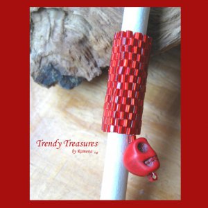 Bright Red, Dreadlock Bead, Dread Sleeve, Skull Charm, Stock 543 #TrendyTreasuresByRamona