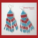 Turquoise,Bright Red,Beaded Dangle Earrings,Hand Woven, #TrendyTreasuresByRamona