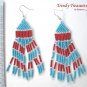 Turquoise,Bright Red,Beaded Dangle Earrings,Hand Woven, #TrendyTreasuresByRamona
