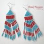 Turquoise,Bright Red,Beaded Dangle Earrings,Hand Woven, #TrendyTreasuresByRamona