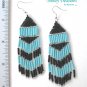 Black, Turquoise, Beaded Dangle Earrings, Hand Woven, #TrendyTreasuresByRamona