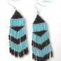 Black, Turquoise, Beaded Dangle Earrings, Hand Woven, #TrendyTreasuresByRamona