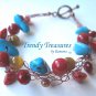 Crocheted Wire Bracelet, Turquoise, Coral, Copper, Artisan Crafted, Ramona Beasley