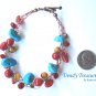 Crocheted Wire Bracelet, Turquoise, Coral, Copper, Artisan Crafted, Ramona Beasley