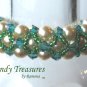 Ecru Pearl & Emerald Crystal Woven Bracelet,Price Reduced,#TrendyTreasuresByRamona