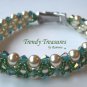 Ecru Pearl & Emerald Crystal Woven Bracelet,Price Reduced,#TrendyTreasuresByRamona