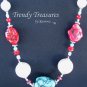 Reduced! Chunky Necklace,Turquoise & Red Color,Giant Pearls & Crystals, Ramona Beasley