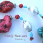 Reduced! Chunky Necklace,Turquoise & Red Color,Giant Pearls & Crystals, Ramona Beasley